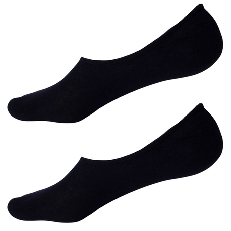 2x NO SHOW COTTON SOCKS Non Slip Heel Grip Low Cut Invisible Footlet Seamless - Black