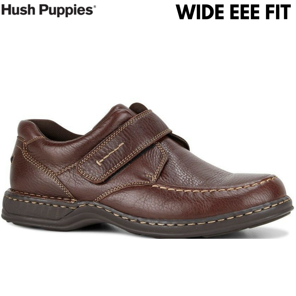 HUSH PUPPIES Mens Roger Slip On w Strap Extra Wide Leather Shoes - Brown