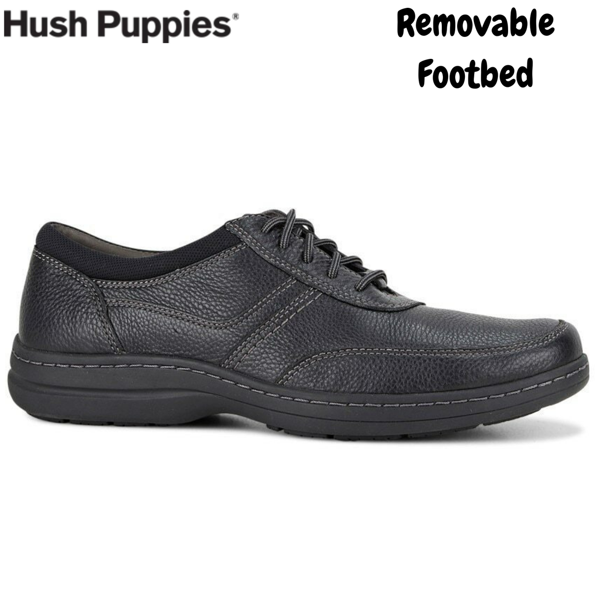 Hush Puppies Mens Elkhound MT Oxford Leather Shoes Casual Bounce 2.0 - Black