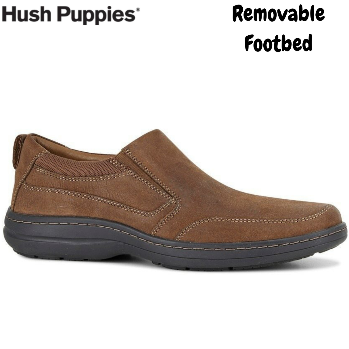 Hush Puppies Mens Elkhound MT Slip-On Nubuck Leather Shoes Bounce 2.0 - Pine Brown