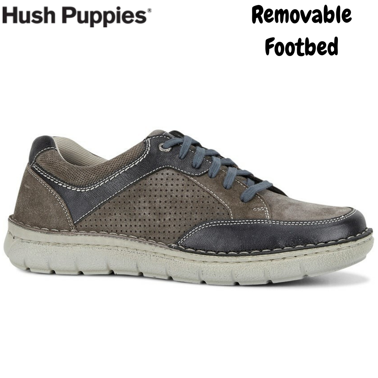 Hush Puppies Mens Casual Shoes Lace Up Comfort EE Wide Fit Everyday - Grey