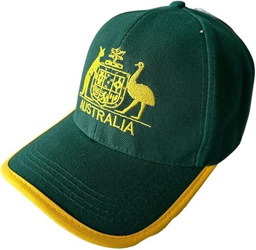 Australia Baseball Cap - Green & Gold with Kangaroo & Emu Design, Adjustable Fit