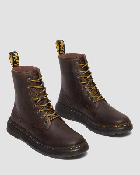 Dr. Martens Crewson 8 Eye Crazy Horse Leather Boots Combat Shoes - Dark Brown