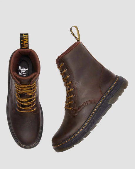 Dr. Martens Crewson 8 Eye Crazy Horse Leather Boots Combat Shoes - Dark Brown