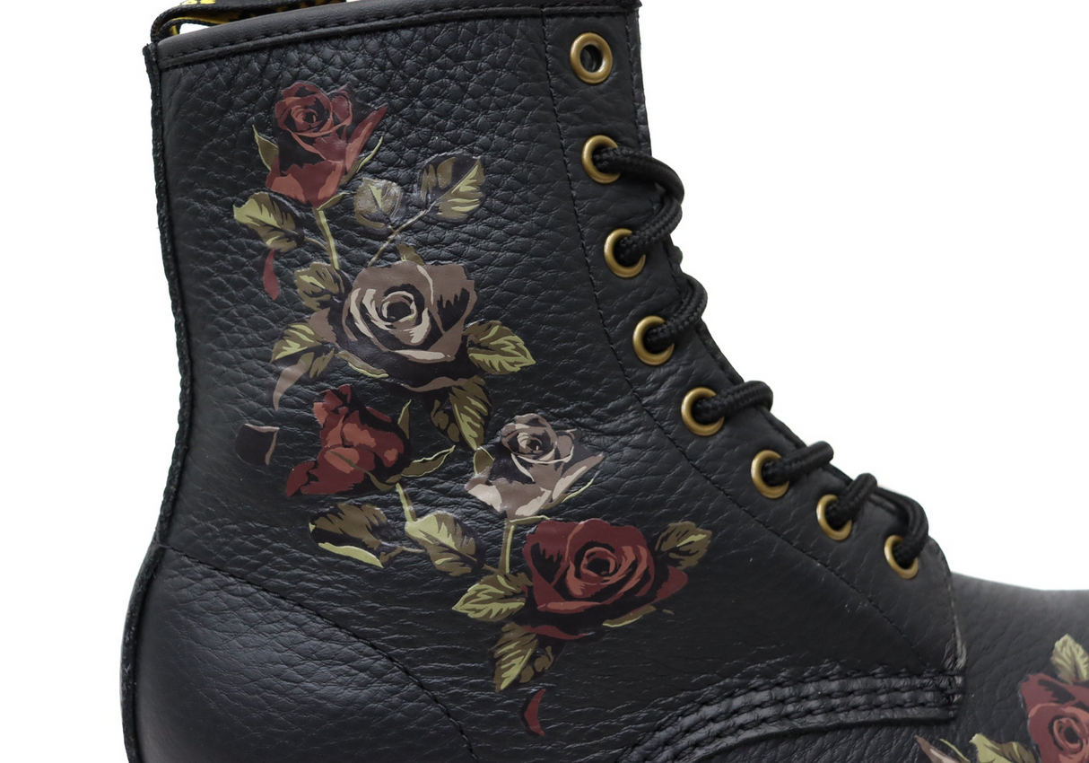 Dr. Martens 1460 8 Eye Leather Boots Decayed Roses Vonda Nappa in Black