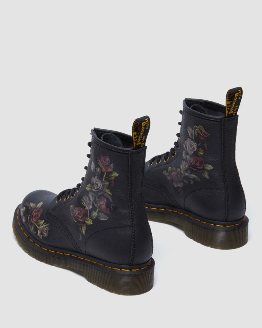 Dr. Martens 1460 8 Eye Leather Boots Decayed Roses Vonda Nappa in Black