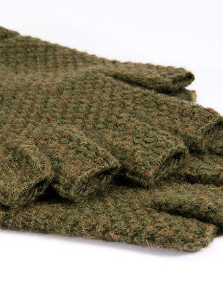 Dents Lanber Mens Tuckstitch Half Finger Unlined Wool Shooting Gloves - Olive