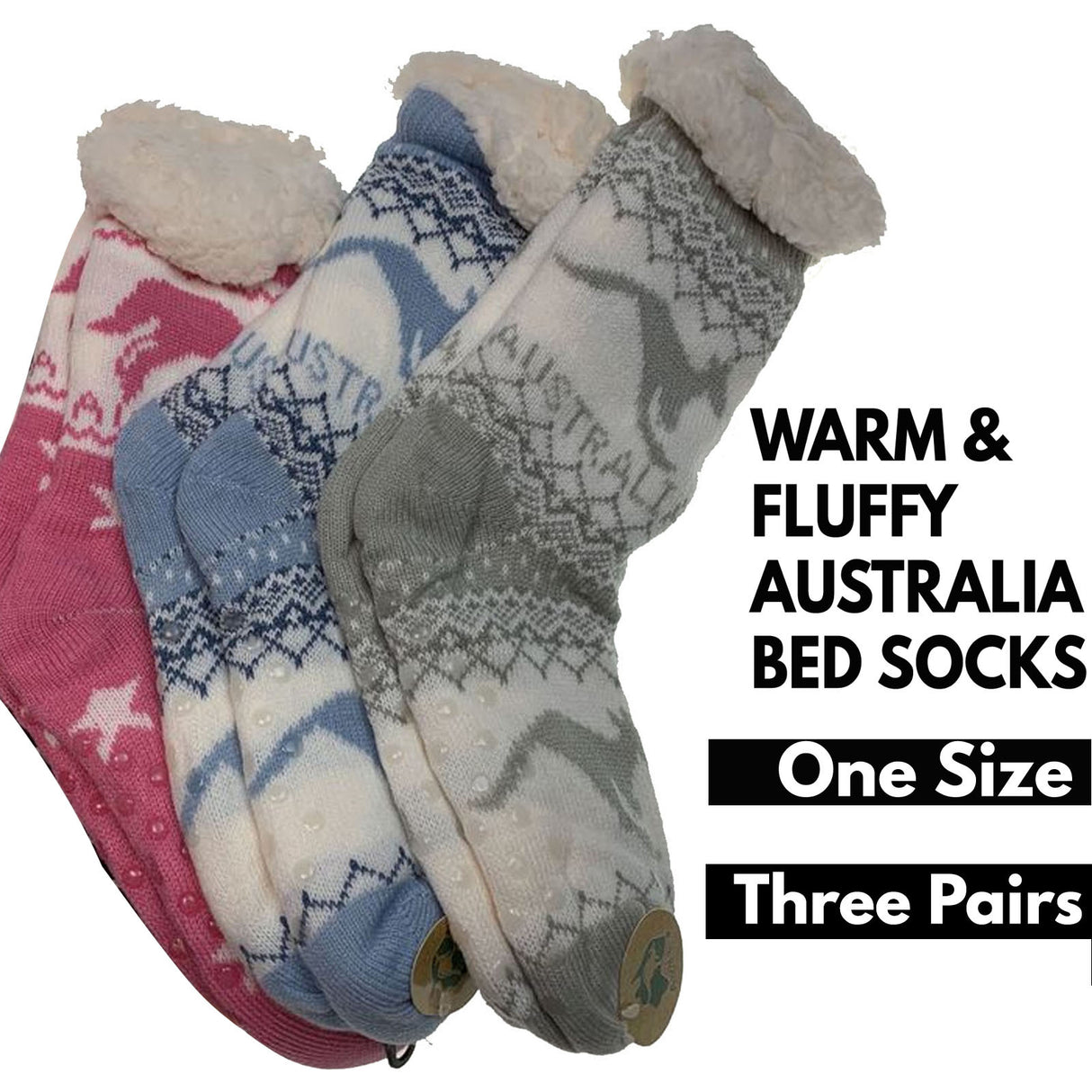 3 Pairs Unisex Thick Fur AUSTRALIA Bed Socks Soft Fluffy Non Slip Kangaroo Slipper Souvenir