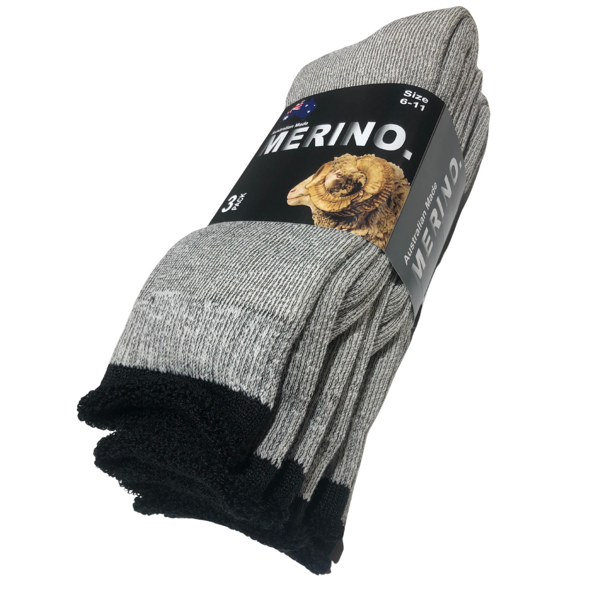 3 Pairs MERINO WOOL SOCKS Mens Heavy Duty Premium Thick Work Socks Cushion - Dark Grey