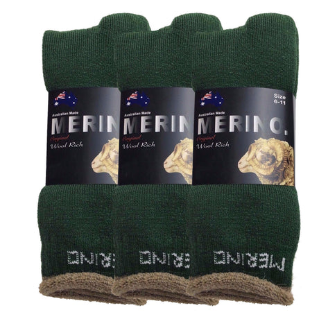 3 Pairs MERINO WOOL SOCKS Mens Heavy Duty Premium Thick Work Socks Cushion - Navy Blue