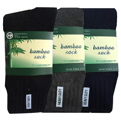 3 Pairs BAMBOO SOCKS Mens Heavy Duty Premium Thick Work Socks Cushion BULK - Assorted Colour Pack