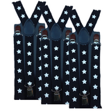 3x Mens Suspenders Braces Adjustable Strong Clip On Elastic Formal Wedding Slim - Black with White Stars