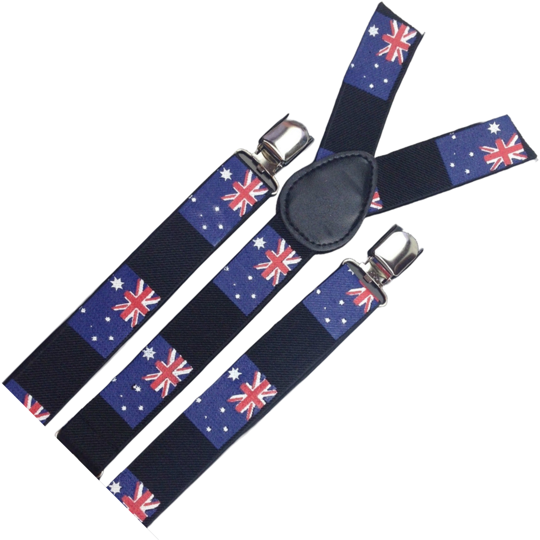 3x Mens Suspenders Braces Adjustable Strong Clip On Elastic Formal Wedding Slim - Australia Flag