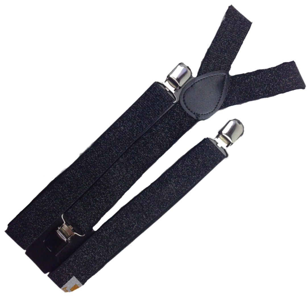 3x Mens Suspenders Braces Adjustable Strong Clip On Elastic Formal Wedding Slim - Black (Glitter)