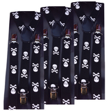 3x Mens Suspenders Braces Adjustable Strong Clip On Elastic Formal Wedding Slim - Black with White Skulls