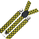 3x Mens Slim Suspenders Braces Adjustable Clip On - Black/Yellow Check