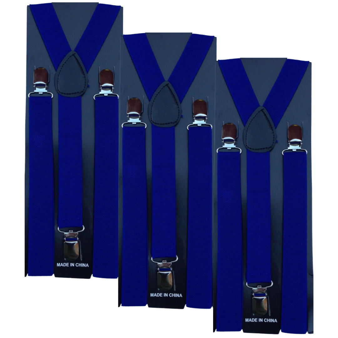 3x Mens Suspenders Braces Adjustable Strong Clip On Elastic Formal Wedding Slim - Blue