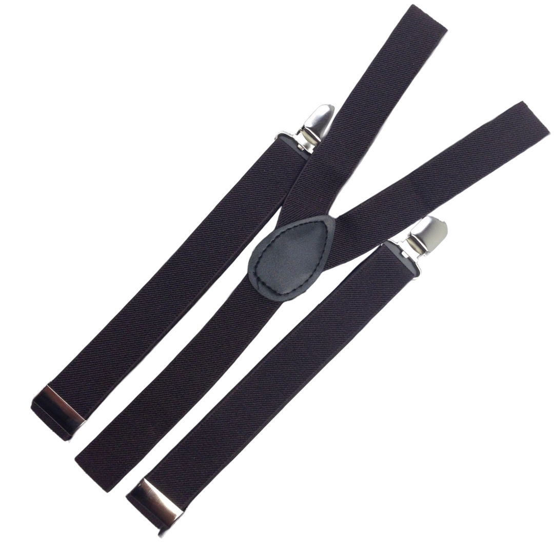 3x Mens Suspenders Braces Adjustable Strong Clip On Elastic Formal Wedding Slim - Brown