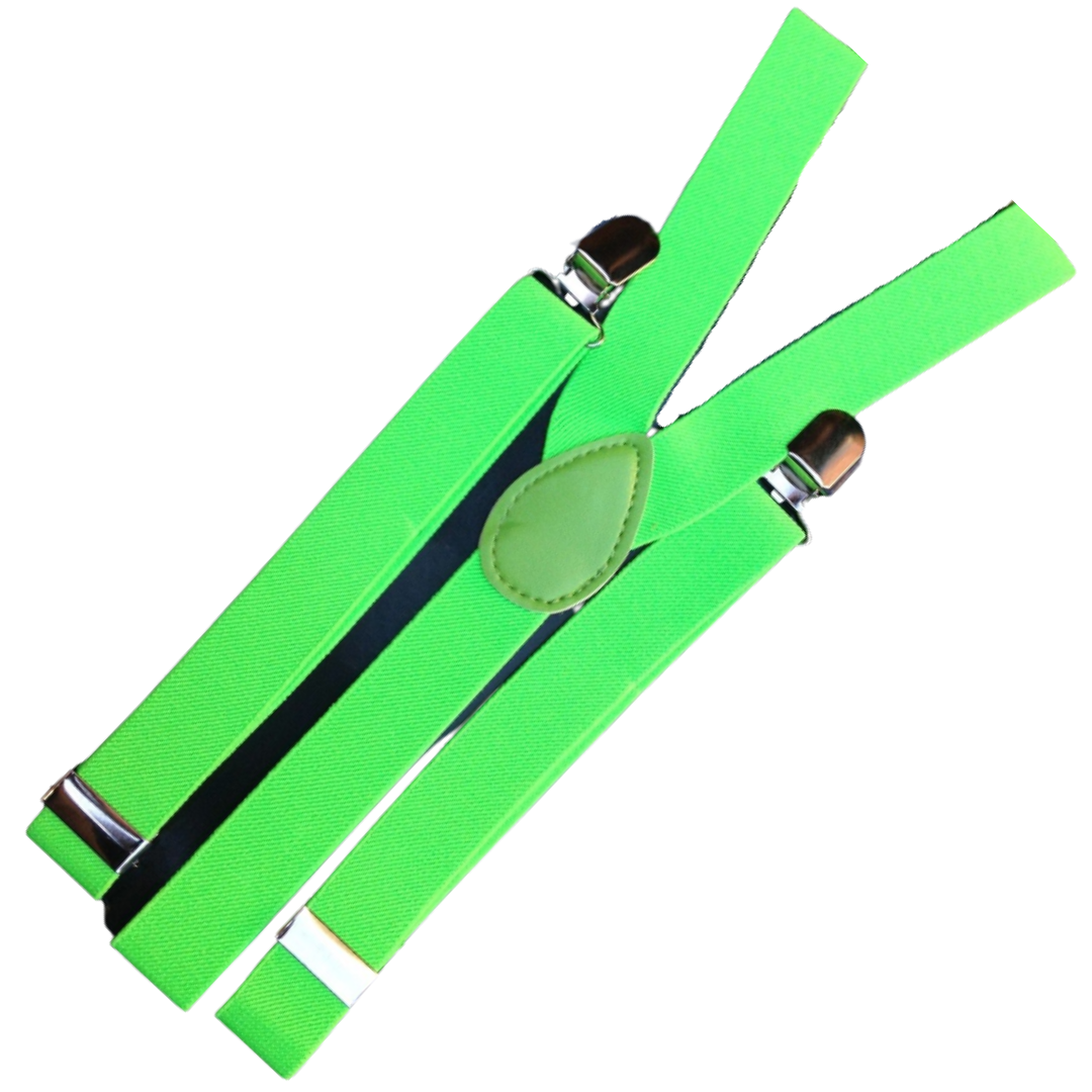 3x Mens Suspenders Braces Adjustable Strong Clip On Elastic Formal Wedding Slim - Fluro Green