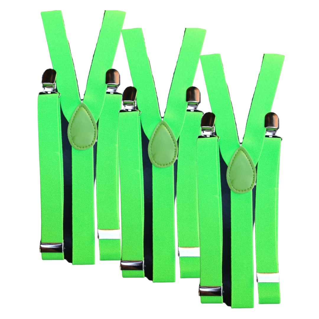 3x Mens Suspenders Braces Adjustable Strong Clip On Elastic Formal Wedding Slim - Fluro Green