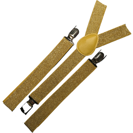 3x Mens Suspenders Braces Adjustable Strong Clip On Elastic Formal Wedding Slim - Gold (Glitter)