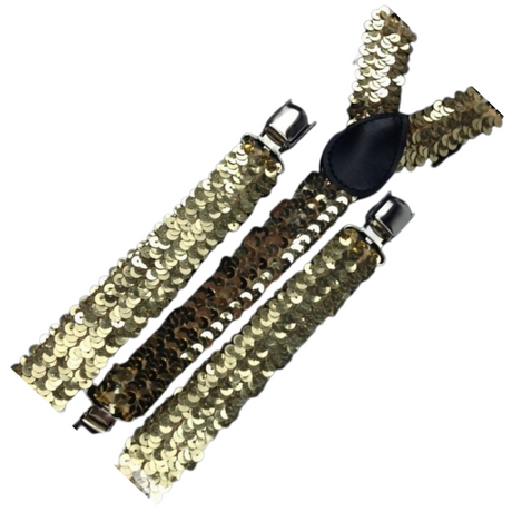 3x Mens Suspenders Braces Adjustable Strong Clip On Elastic Formal Wedding Slim - Gold (Sequin)