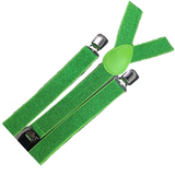 3x Mens Suspenders Braces Adjustable Strong Clip On Elastic Formal Wedding Slim - Green (Glitter)