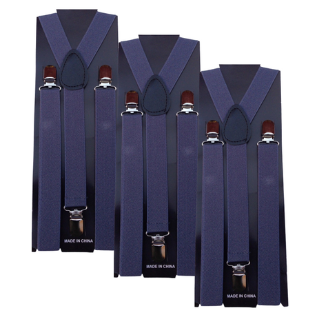 3x Mens Suspenders Braces Adjustable Strong Clip On Elastic Formal Wedding Slim - Grey