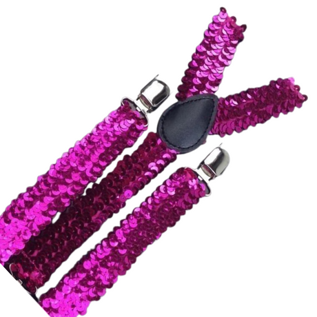 3x Mens Suspenders Braces Adjustable Strong Clip On Elastic Formal Wedding Slim - Hot Pink (Sequin)