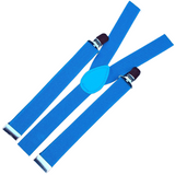 3x Mens Suspenders Braces Adjustable Strong Clip On Elastic Formal Wedding Slim - Sky Blue