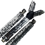 3x Mens Suspenders Braces Adjustable Strong Clip On Elastic Formal Wedding Slim - Silver (Sequin)