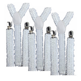 3x Mens Suspenders Braces Adjustable Strong Clip On Elastic Formal Wedding Slim - White (Sequin)