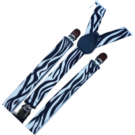 3x Mens Suspenders Braces Adjustable Strong Clip On Elastic Formal Wedding Slim - Zebra