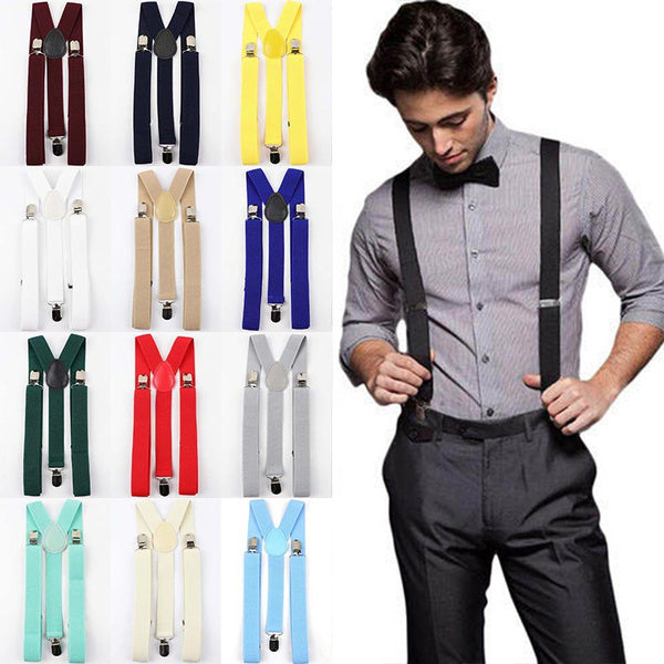 3x Mens Suspenders Braces Adjustable Strong Clip On Elastic Formal Wedding Slim - Gold (Glitter)