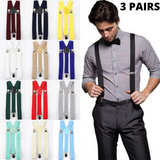 3x Mens Suspenders Braces Adjustable Strong Clip On Elastic Formal Wedding Slim - Gold (Glitter)