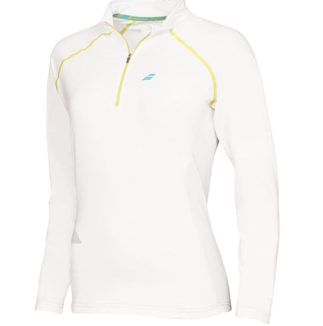 BABOLAT Womens 1/2 Zip Core Long Sleeve Top Tennis Sports Gym Training - White