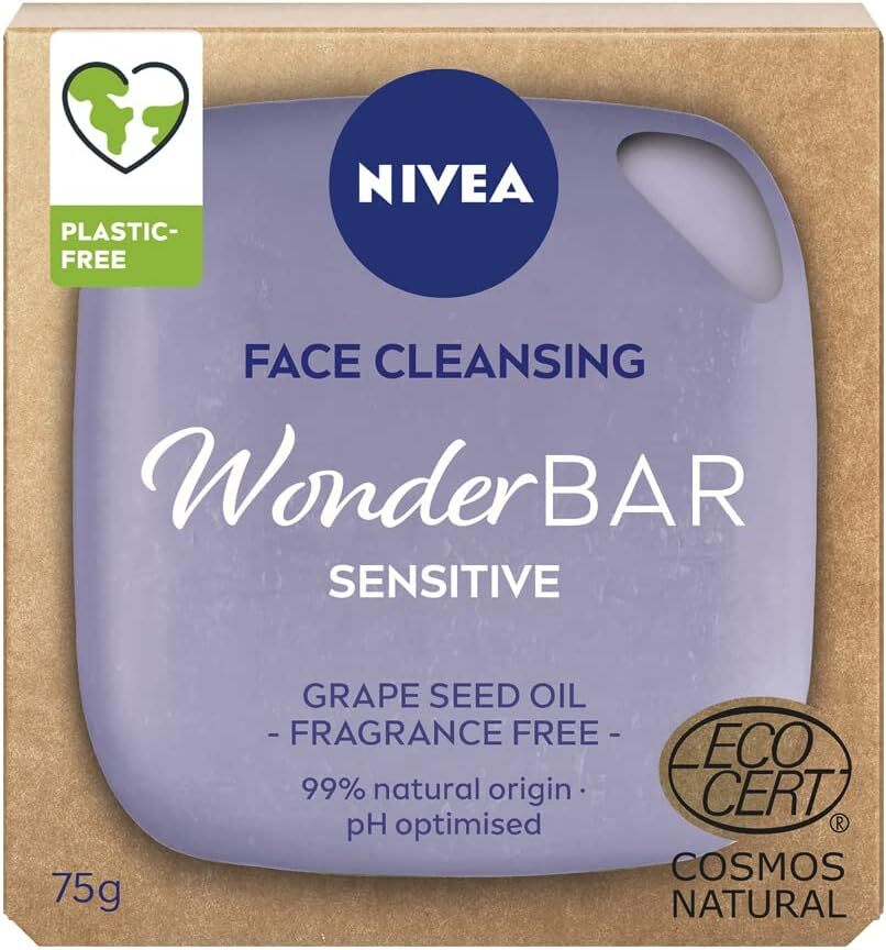 Nivea Face Cleansing Wonder Bar Sensitive Grape Seed Oil Fragrance Free 75g