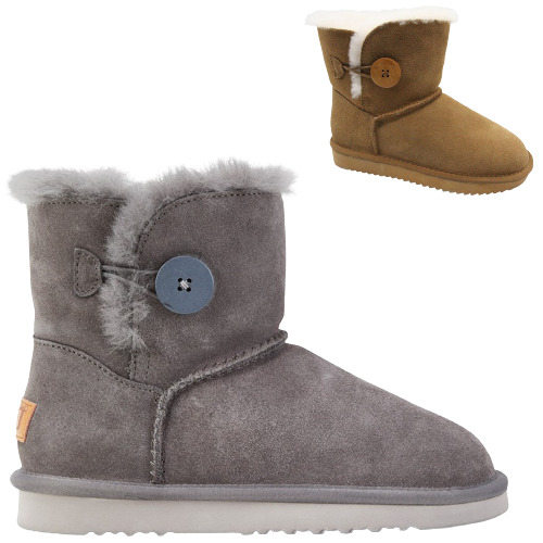 Grosby Womens Button UGG Boots Sheepskin Water Resistant Ankle Shoes Slippers - Chestnut