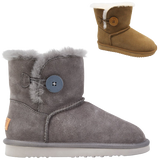 Grosby Womens Button UGG Boots Sheepskin Water Resistant Ankle Shoes Slippers - Chestnut