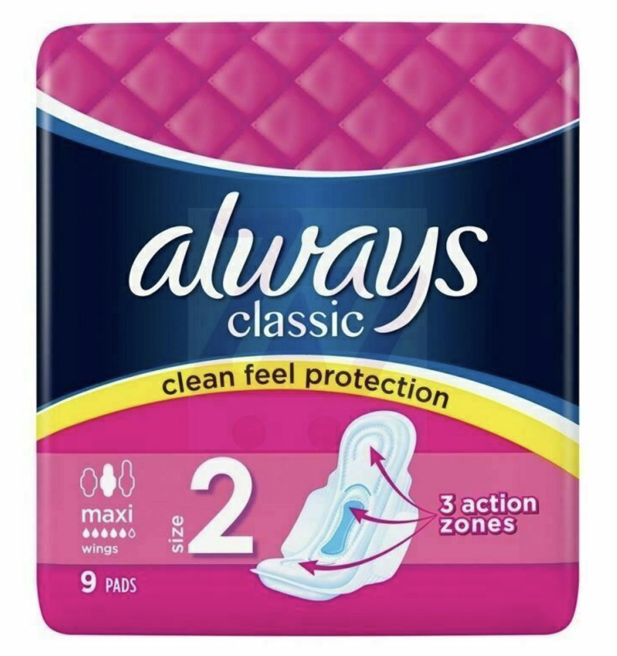 Always Classic Clean Feel Protection Pads Maxi Wings Size 2 - 1 Pack of 9