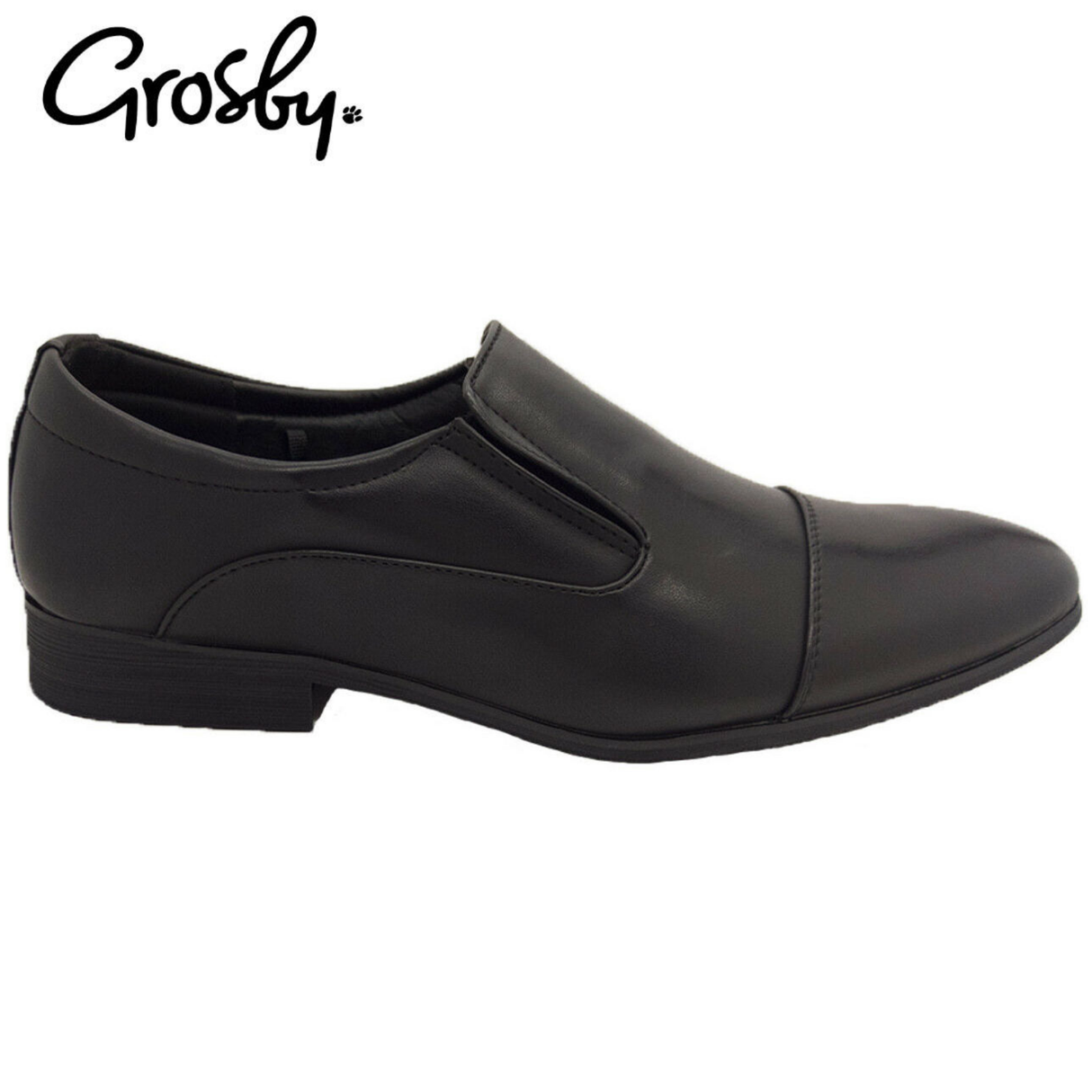 Grosby Mens Antonio Slip On Vegan Leather Shoes Work Formal Dress - Black