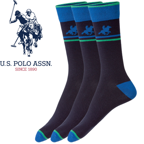 Livergy Mens Crew Socks - Navy/Green - 1 Pack of 3