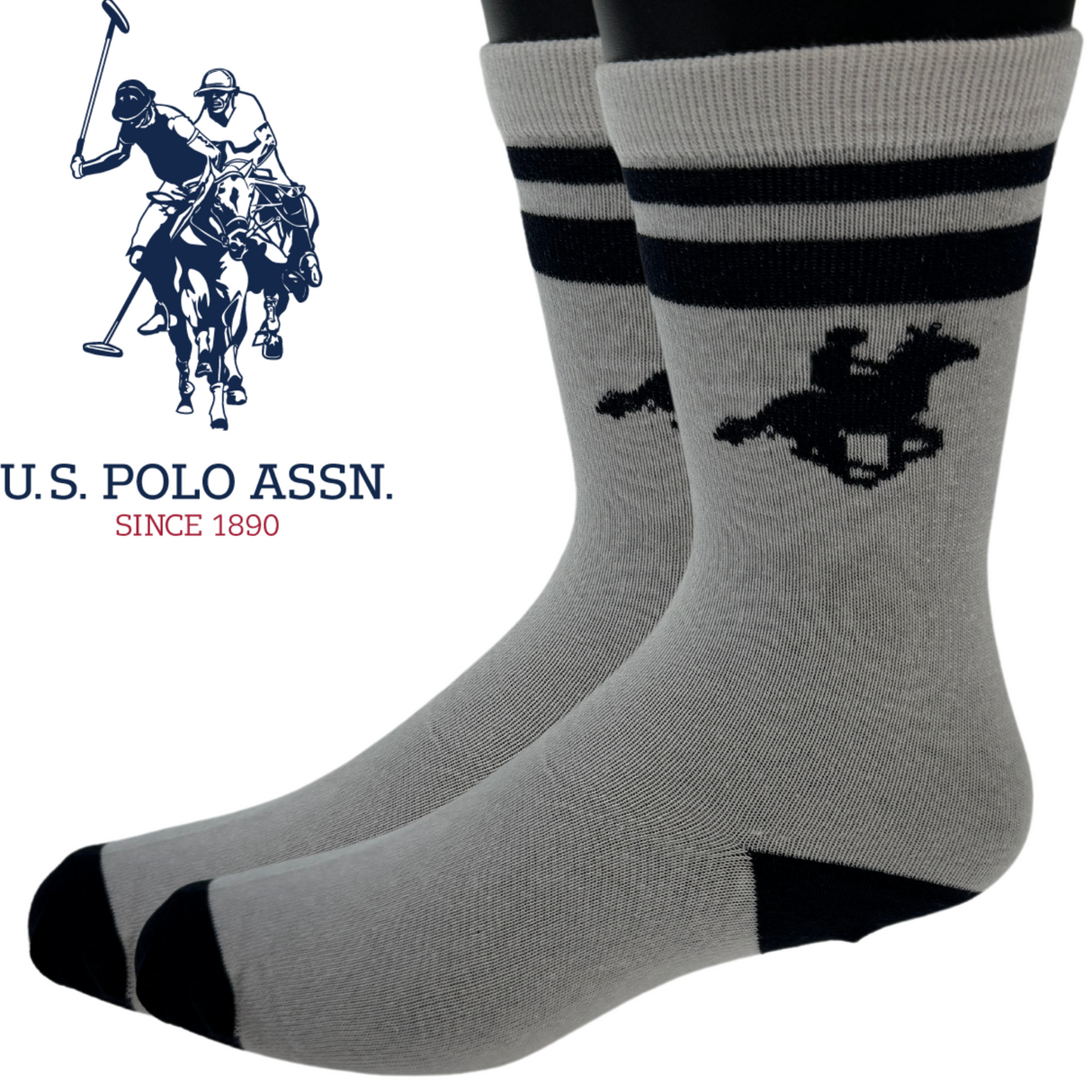 U.S. Polo Assn. Livergy Mens Crew Socks - White/Navy - 1 Pack of 3 Pairs