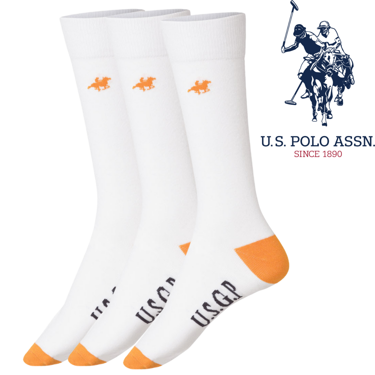 Livergy Mens Crew Socks - White/Orange- 1 Pack of 3