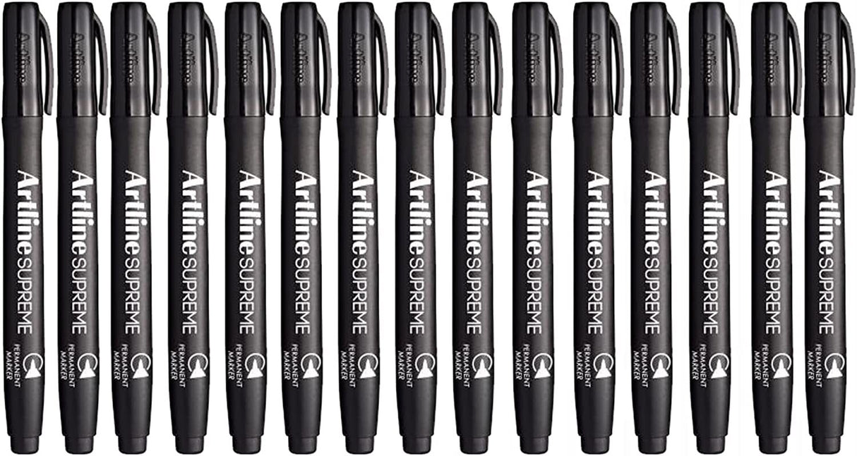 12x Artline Supreme Permanent Markers 0.4mm - Black Bulk Pack