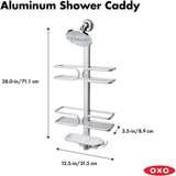 OXO 3 Tier Aluminium Shower Caddy Bath Rack Hanging Rust Proof