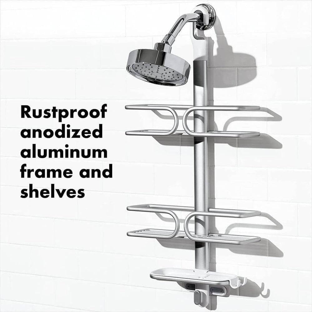 OXO 3 Tier Aluminium Shower Caddy Bath Rack Hanging Rust Proof