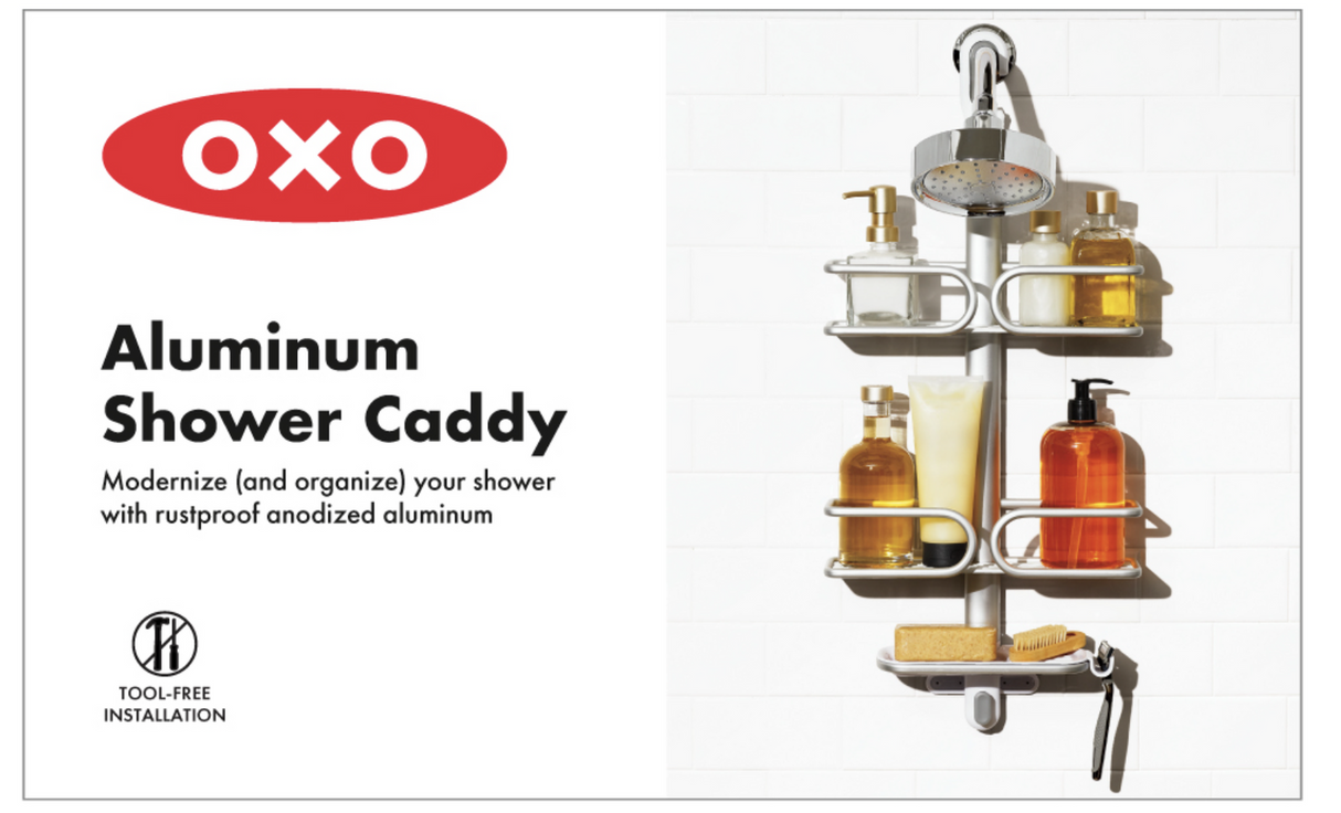 OXO 3 Tier Aluminium Shower Caddy Bath Rack Hanging Rust Proof