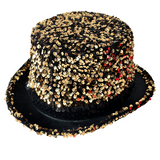 Sequin Top Hat Costume Party Cap Fancy Dress Trilby Fedora One Size - Gold/Black