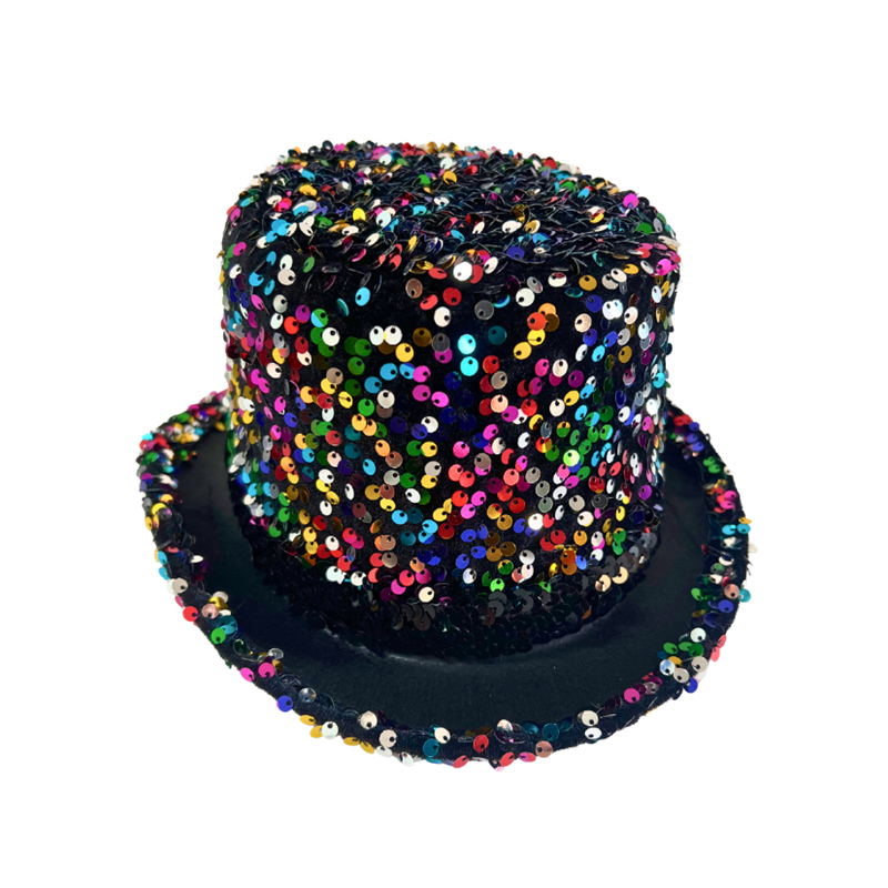 Sequin Top Hat Costume Party Cap Fancy Dress Trilby Fedora One Size - Rainbow